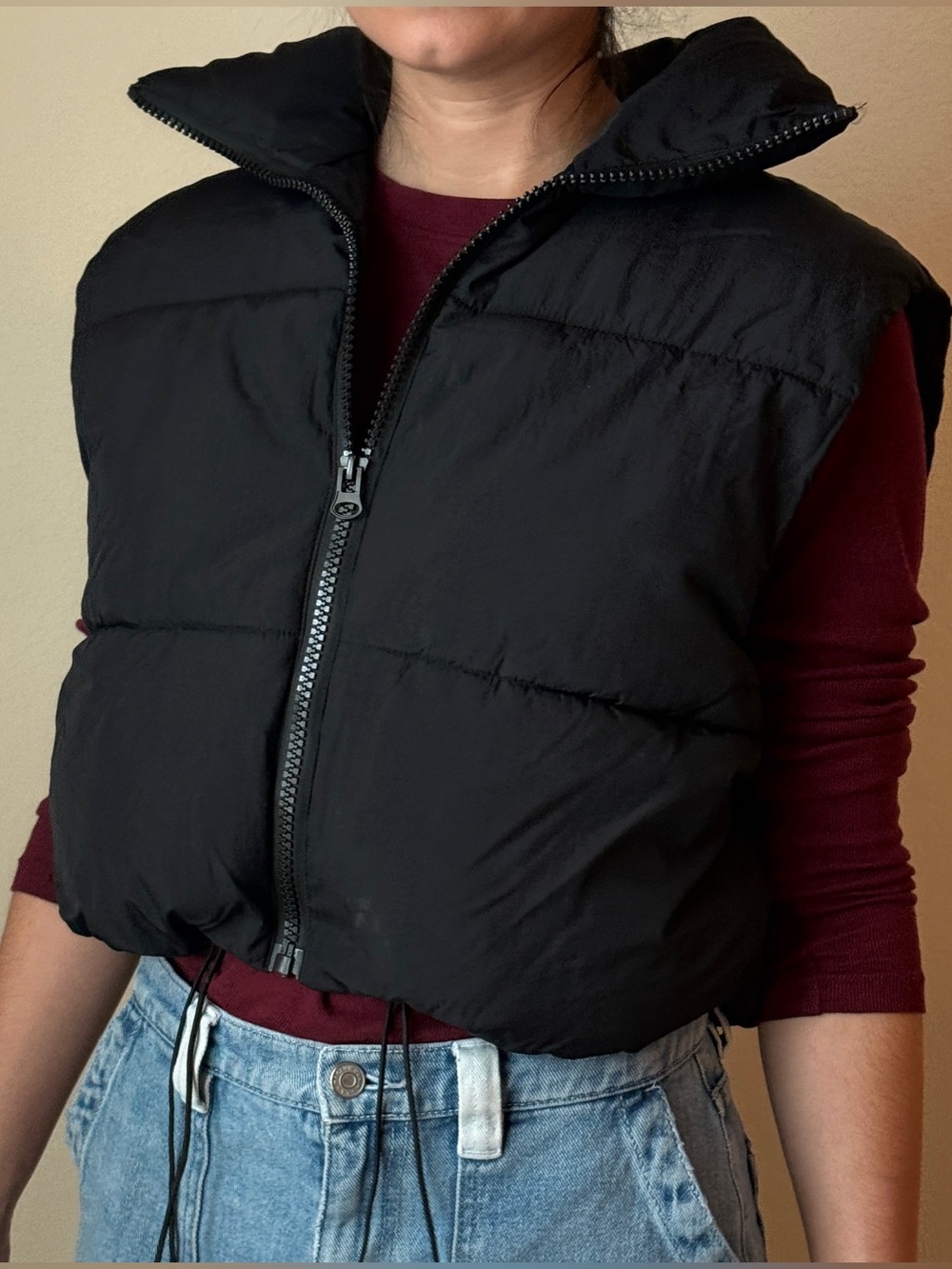 Black Puffer Cropped Vest